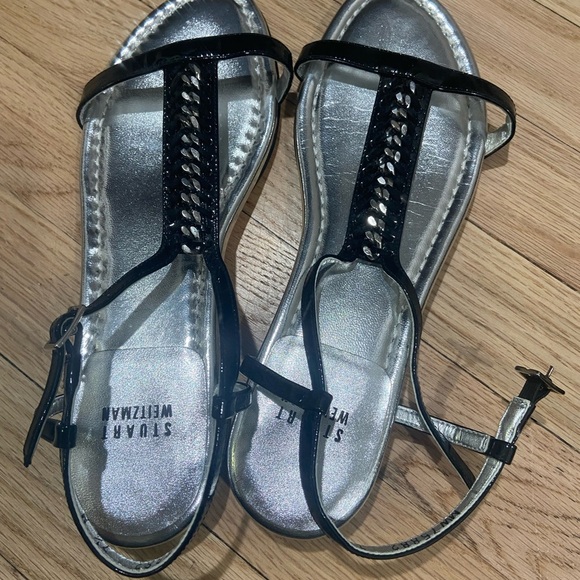 Stuart Weitzman Black and Silver Strappy Sandals - Picture 4 of 7